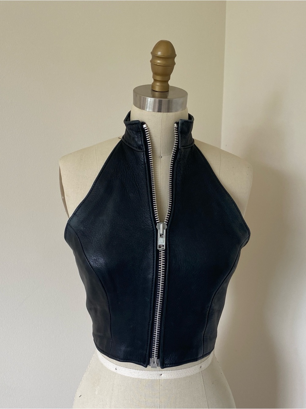 Black Leather Zip-Front Halter Top by Suzi’s Hyde